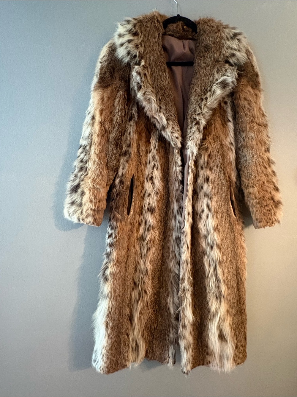 Vintage 1980s Pierre Cardin Brown and Cream Genuine Lynx Fur Coat